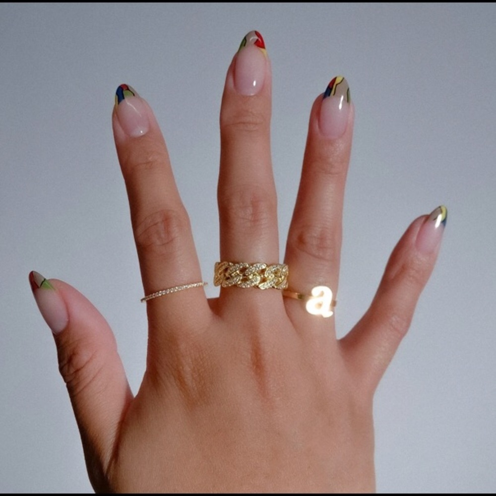 THE M JEWELERS. “ICED OUT CUBAN LINK II RING”. SIZE 8. GOLD VERMEIL. NWOT.